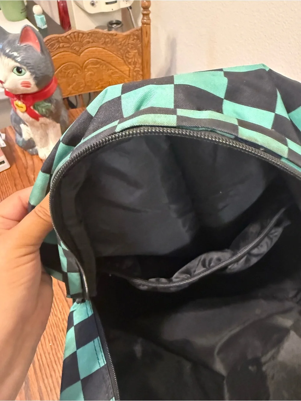 Demon Slayer Tanjiro Kid's Checkerboard Backpack - Green/Black